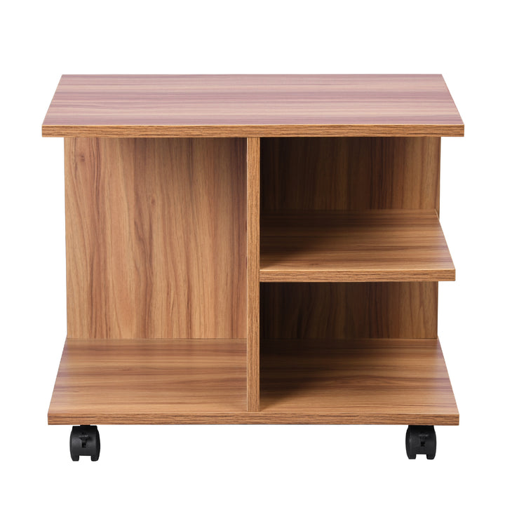 Mobile side table with open shelving and castor wheels WENDY WALNUT