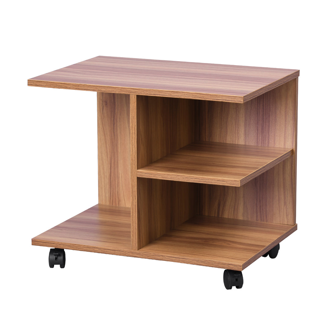 Mobile side table with open shelving and castor wheels WENDY WALNUT