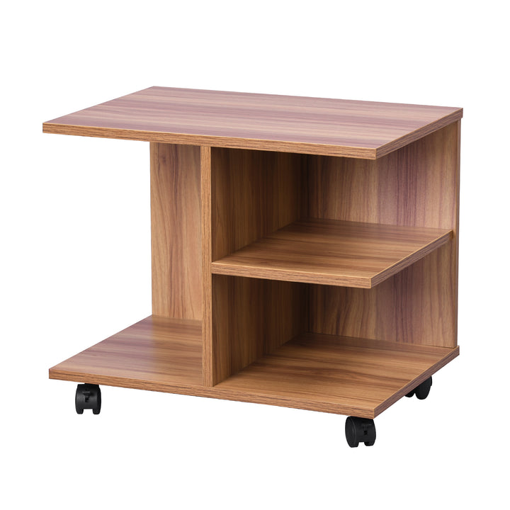 Mobile side table with open shelving and castor wheels WENDY WALNUT