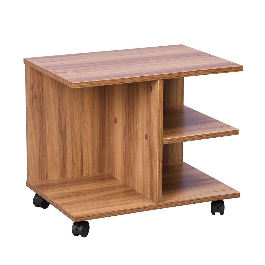 Mobile side table with open shelving and castor wheels WENDY WALNUT