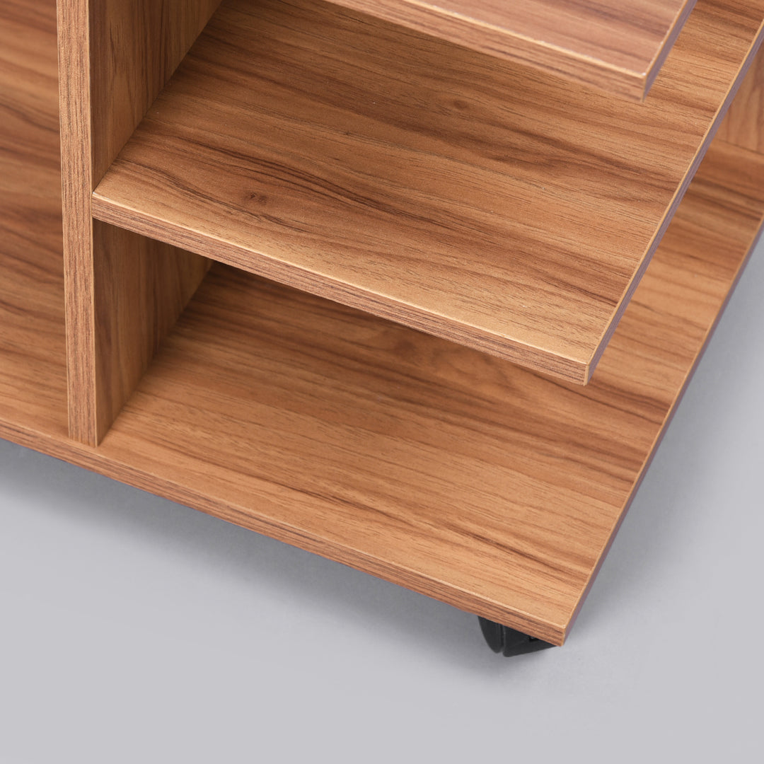 Mobile side table with open shelving and castor wheels WENDY WALNUT