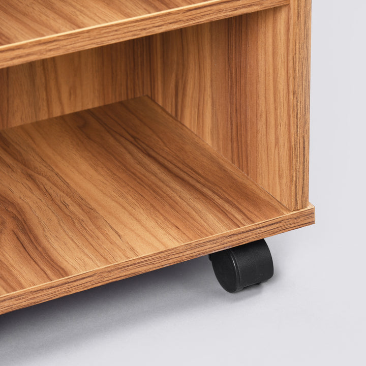 Mobile side table with open shelving and castor wheels WENDY WALNUT