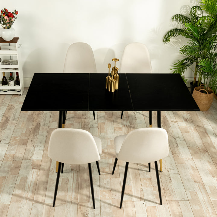 Dining set, rectangular black extensible dining table with 4 scandinavian dining chairs beige WHALEN DARK WOOD STRETCH TABLE BG A + CHARLTON FABRIC BEIGE BLACK LEG