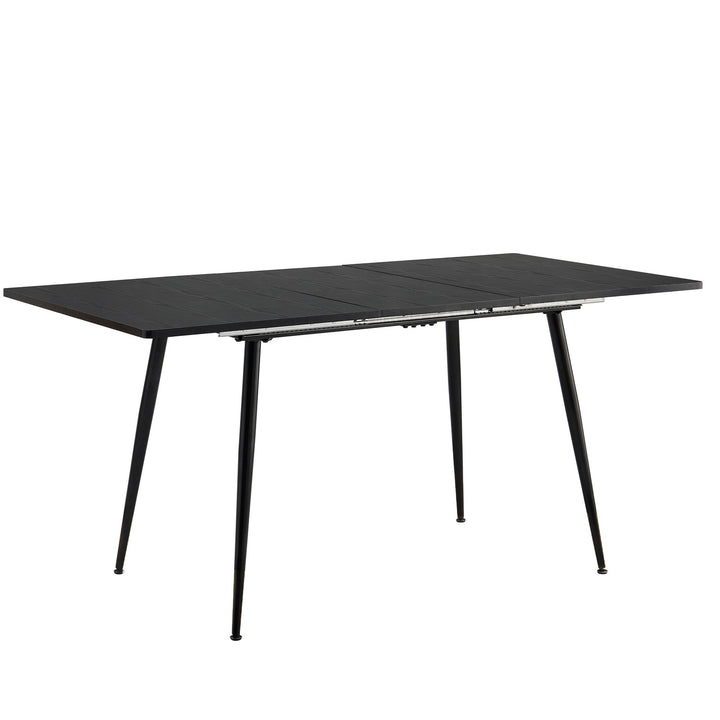 Rectangular extendable black dining room table with Scandinavian style wood effect gold dot feet 120-160 cm WHALEN DARK WOOD STRETCH TABLE BG