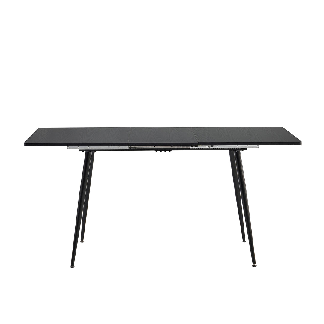 Rectangular extendable black dining room table with Scandinavian style wood effect gold dot feet 120-160 cm WHALEN DARK WOOD STRETCH TABLE BG