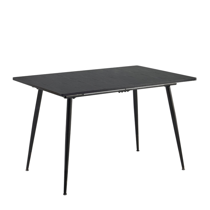 Rectangular extendable black dining room table with Scandinavian style wood effect gold dot feet 120-160 cm WHALEN DARK WOOD STRETCH TABLE BG