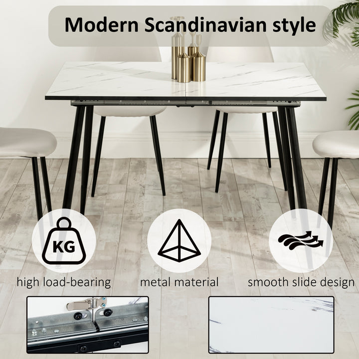 Rectangular extendable effect white marble dining table Scandinavian style gold dot feet 120-160 cm WHALEN WHITE MARBLE STRETCH TABLE BG