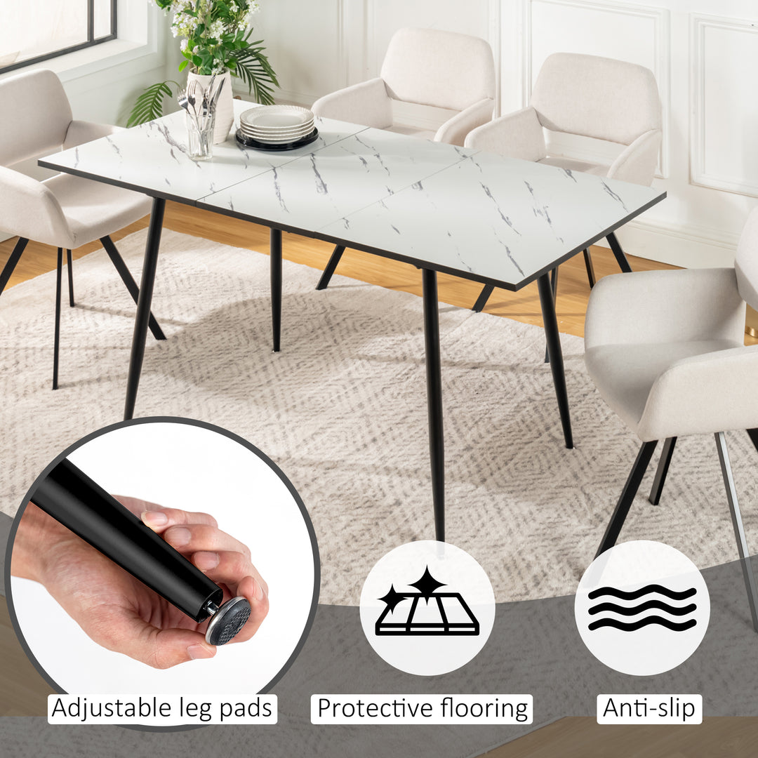 Dining set extendable table scandinavian style rectangular white table with of 4 scandinavian chairs suede WHALEN WHITE MARBLE STRETCH TABLE BG + SCARGILL SUEDE BLACK LEG 4PCS QY