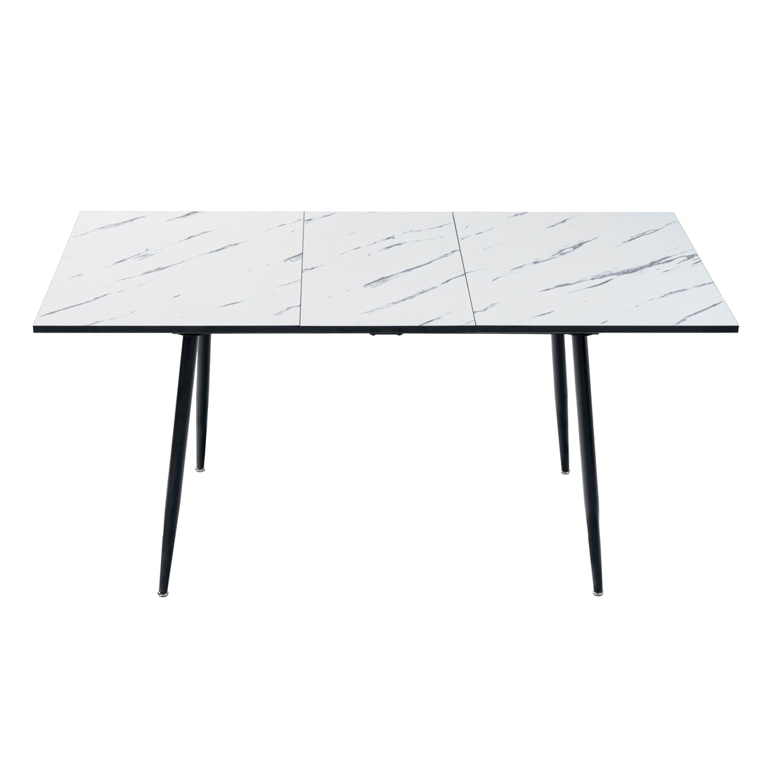 Rectangular extendable effect white marble dining table Scandinavian style gold dot feet 120-160 cm WHALEN WHITE MARBLE STRETCH TABLE BG