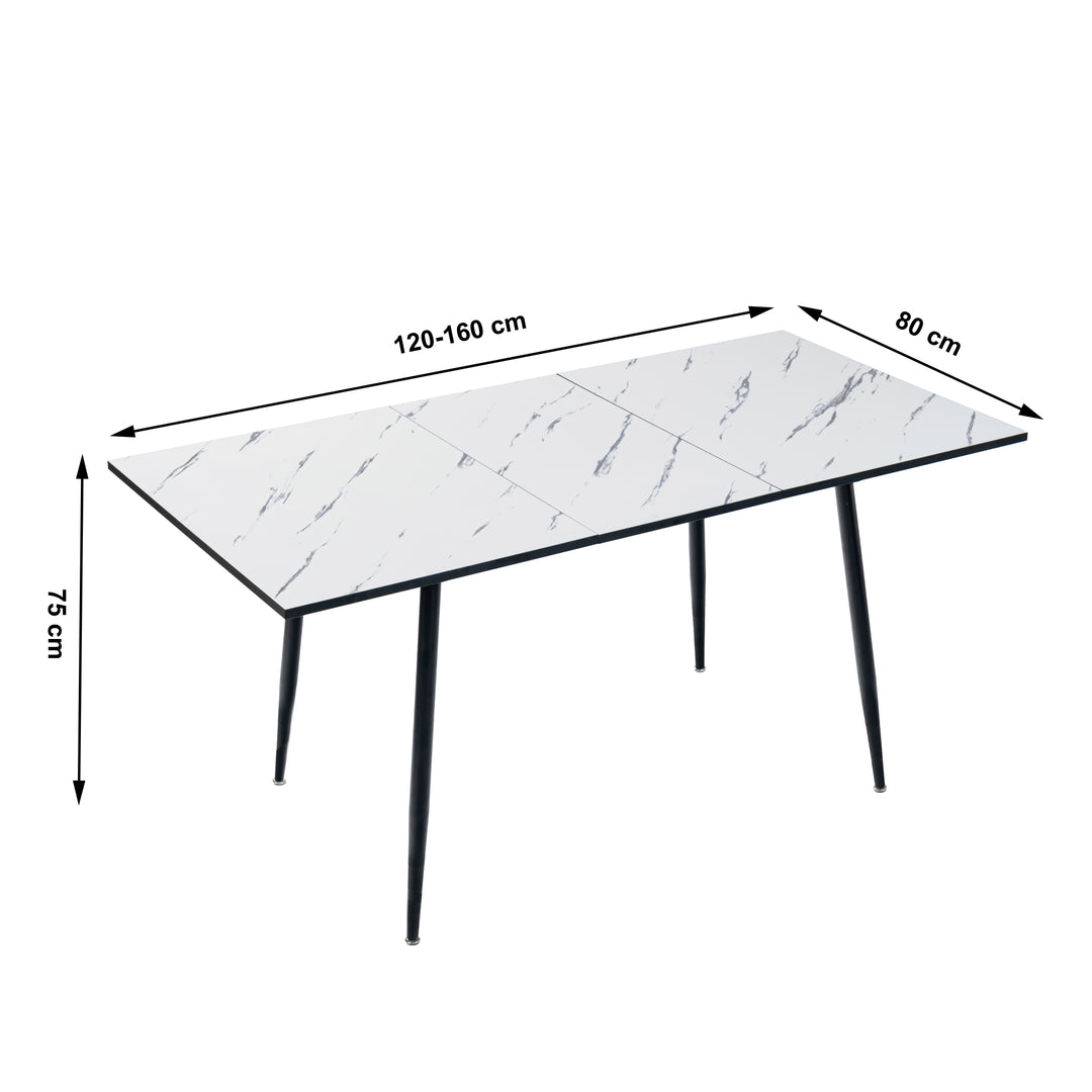 Rectangular extendable effect white marble dining table Scandinavian style gold dot feet 120-160 cm WHALEN WHITE MARBLE STRETCH TABLE BG