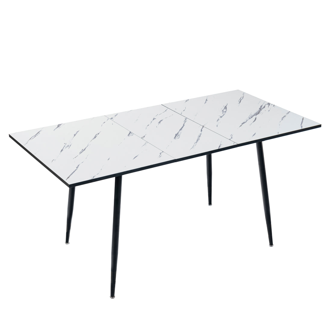 Rectangular extendable effect white marble dining table Scandinavian style gold dot feet 120-160 cm WHALEN WHITE MARBLE STRETCH TABLE BG