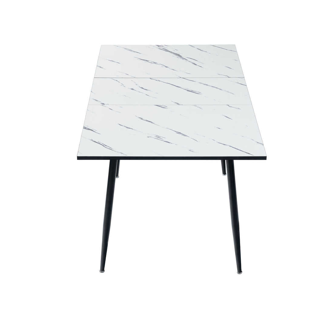 Rectangular extendable effect white marble dining table Scandinavian style gold dot feet 120-160 cm WHALEN WHITE MARBLE STRETCH TABLE BG