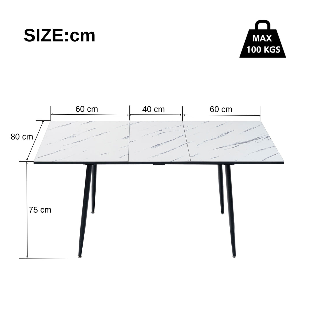 Rectangular extendable effect white marble dining table Scandinavian style gold dot feet 120-160 cm WHALEN WHITE MARBLE STRETCH TABLE BG