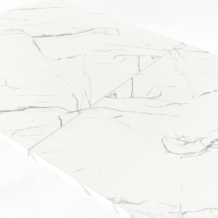 Scandinavian style rectangular white marble effect dining table 120x70cm WHALEN WHITE MARBLE TABLE 120 KD
