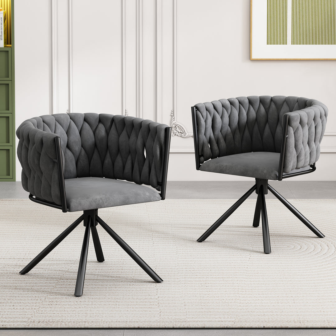 Set of 2 grey velvet swivel dining chair with armrest XOKNEITS UK