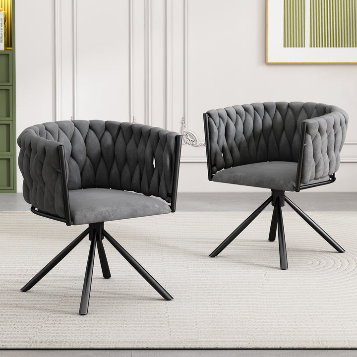 Set of 2 grey velvet swivel dining chair with armrest XOKNEITS UK