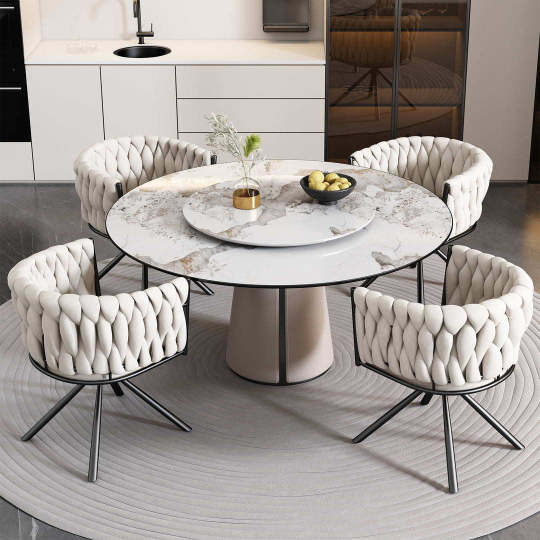 Set of 2 beige velvet swivel dining chair with armrest XUCRIL UK