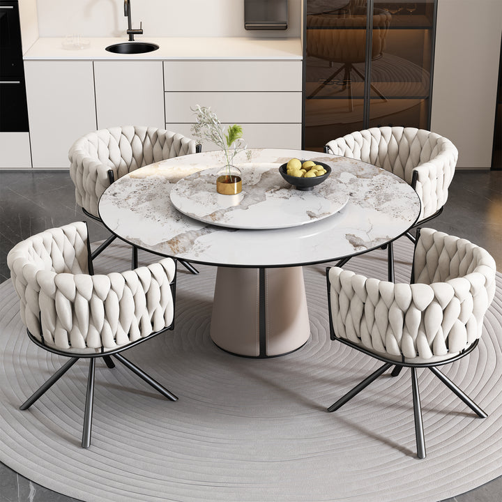 Set of 2 beige velvet swivel dining chair with armrest XUCRIL UK