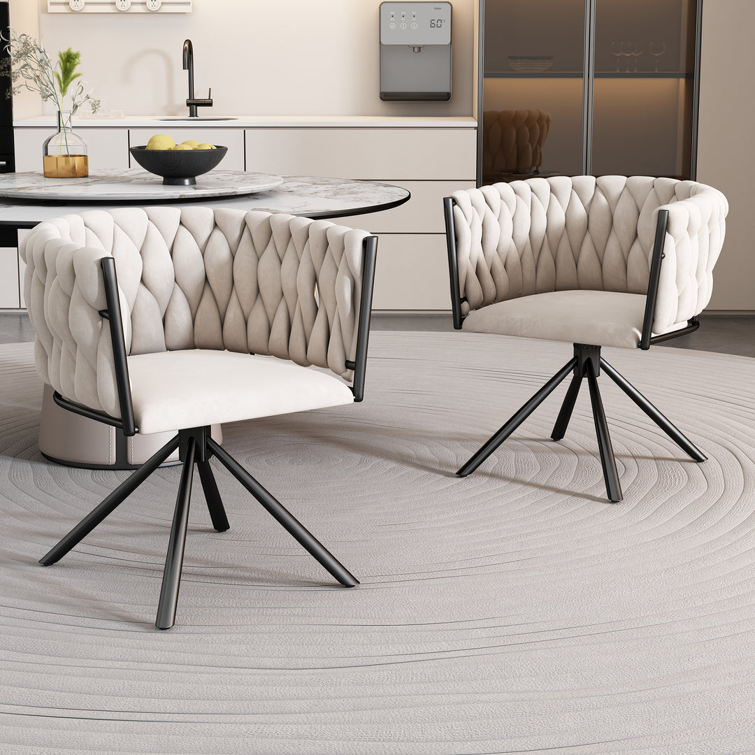 Set of 2 beige velvet swivel dining chair with armrest XUCRIL UK