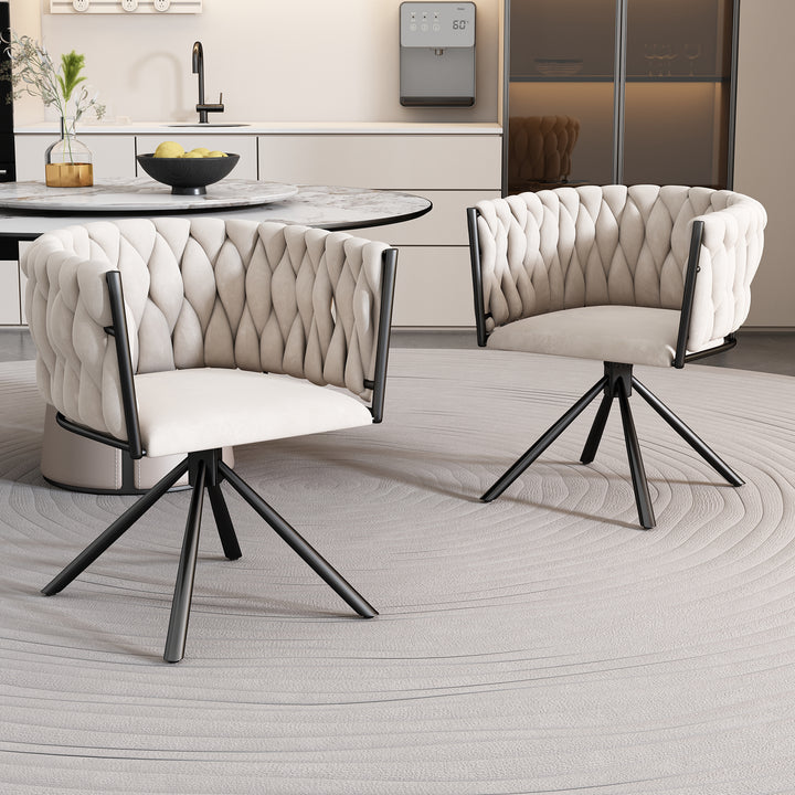 Set of 2 beige velvet swivel dining chair with armrest XUCRIL UK