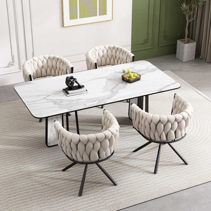 Set of 2 beige velvet swivel dining chair with armrest XUCRIL UK