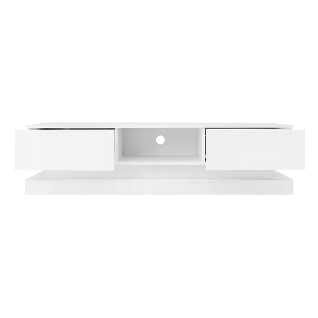 High gloss white TV stand 2 drawers with LED light YONDRUT UK