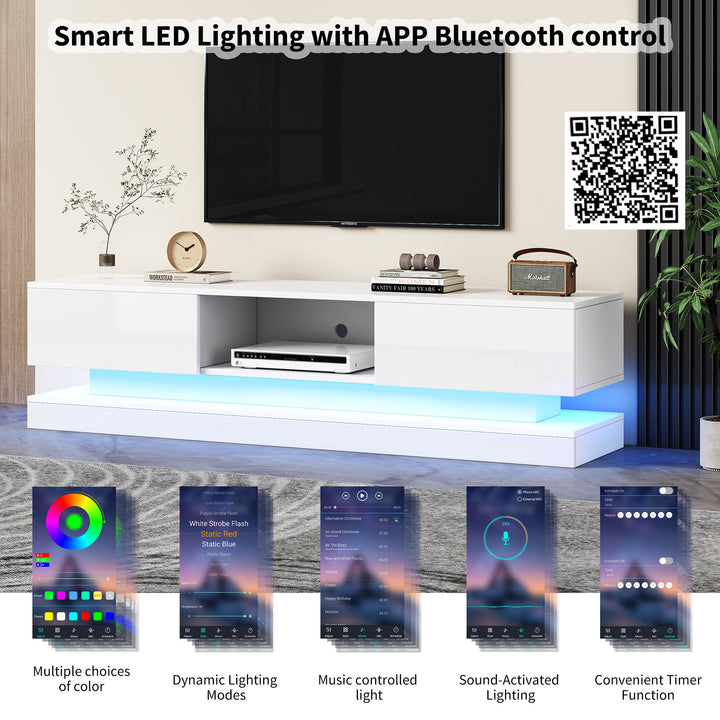 High gloss white TV stand 2 drawers with LED light YONDRUT UK