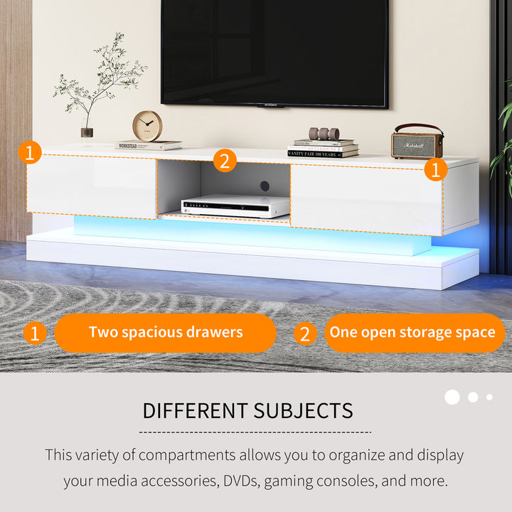 High gloss white TV stand 2 drawers with LED light YONDRUT UK
