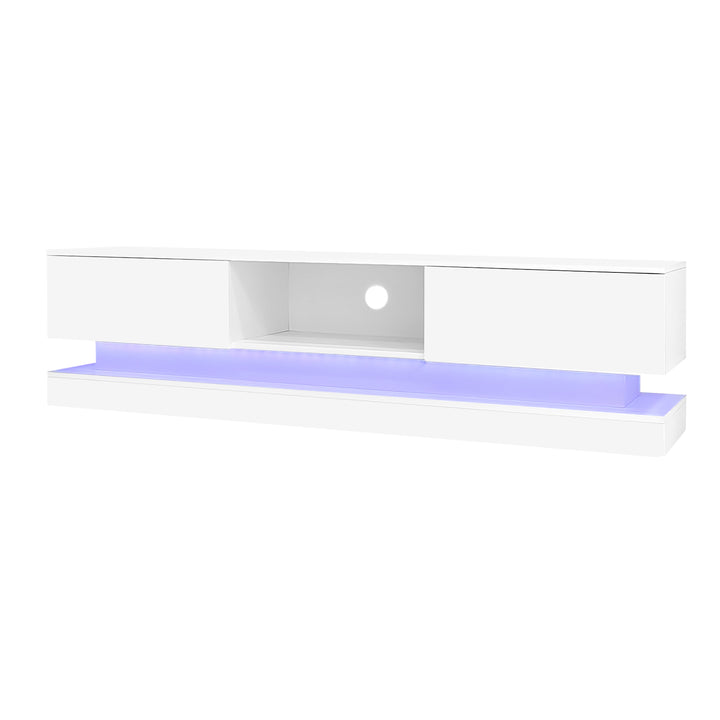 High gloss white TV stand 2 drawers with LED light YONDRUT UK