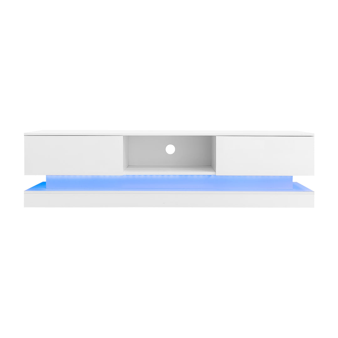 High gloss white TV stand 2 drawers with LED light YONDRUT UK