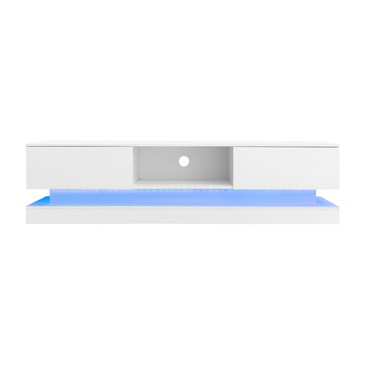 High gloss white TV stand 2 drawers with LED light YONDRUT UK