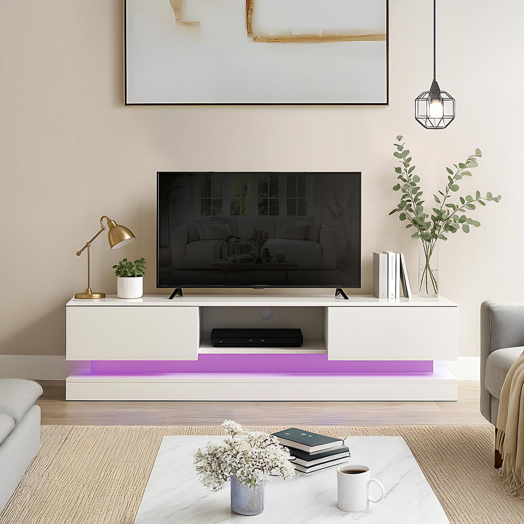 High gloss white TV stand 2 drawers with LED light YONDRUT UK