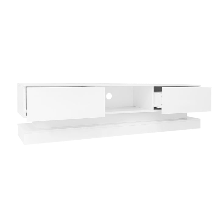 High gloss white TV stand 2 drawers with LED light YONDRUT UK