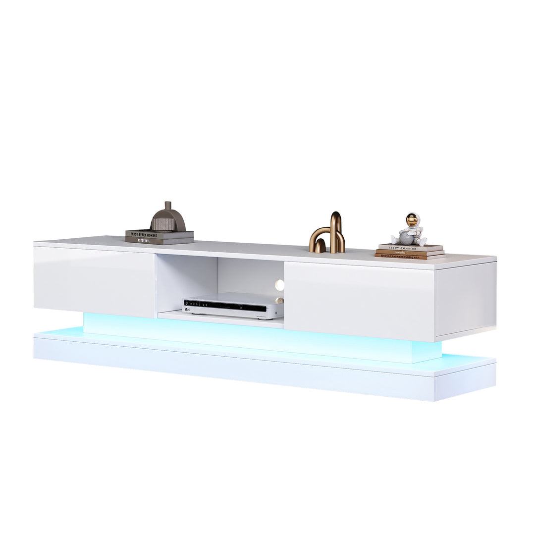 High gloss white TV stand 2 drawers with LED light YONDRUT UK