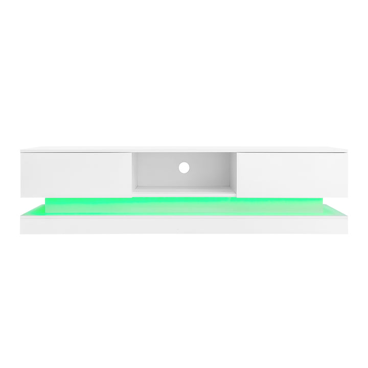High gloss white TV stand 2 drawers with LED light YONDRUT UK