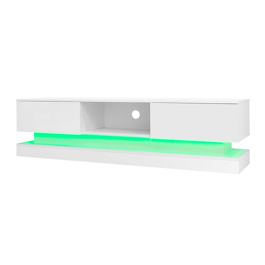 High gloss white TV stand 2 drawers with LED light YONDRUT UK