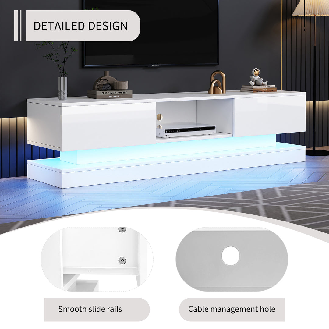High gloss white TV stand 2 drawers with LED light YONDRUT UK