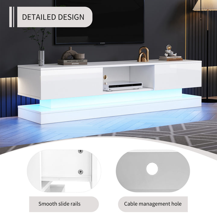 High gloss white TV stand 2 drawers with LED light YONDRUT UK