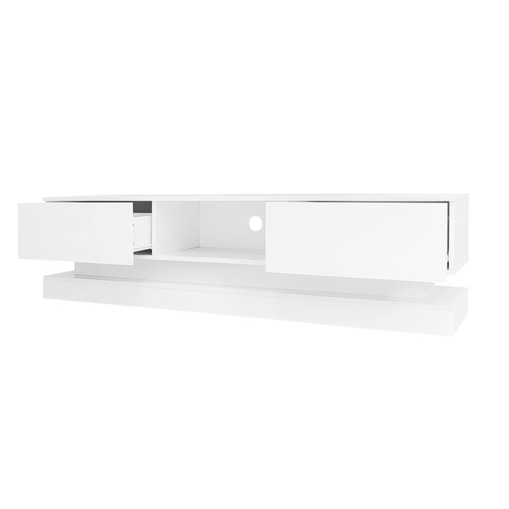 High gloss white TV stand 2 drawers with LED light YONDRUT UK