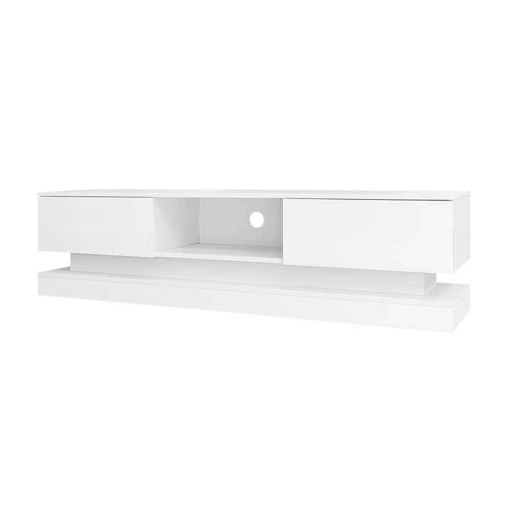 High gloss white TV stand 2 drawers with LED light YONDRUT UK