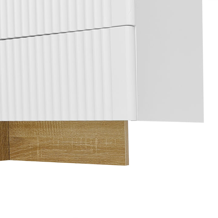 White fluted TV cabinet 3 doors, 2 drawers 190cm gloden accent CONNECTIV