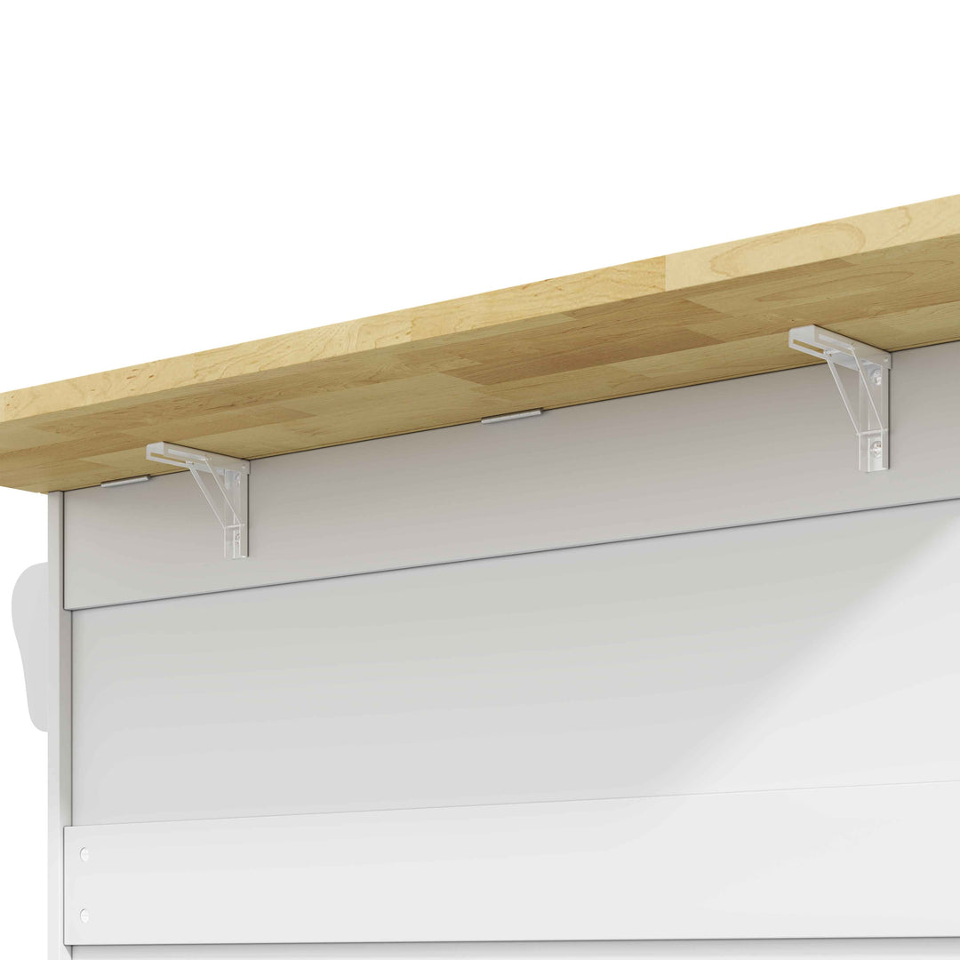 00+Mobile Kitchen Island Trolley White Foldable Worktop, 5 Wheels, Glass Doors, Storage Racks, Cutlery Drawer NOVAOR