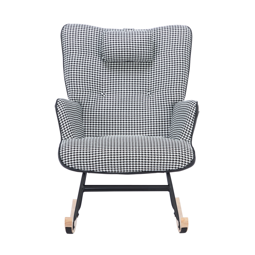 Black white houndstooth rocking chair high back with footrest CLOUDBROOK UK