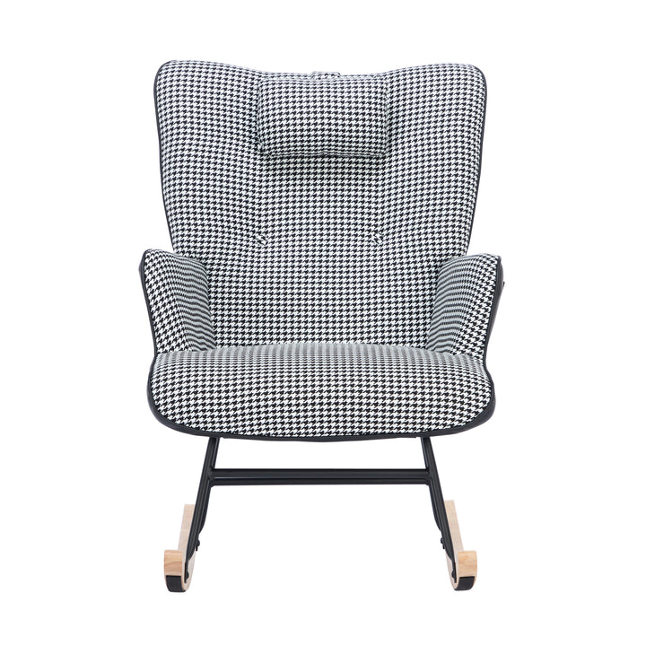 Black white houndstooth rocking chair high back with footrest CLOUDBROOK UK