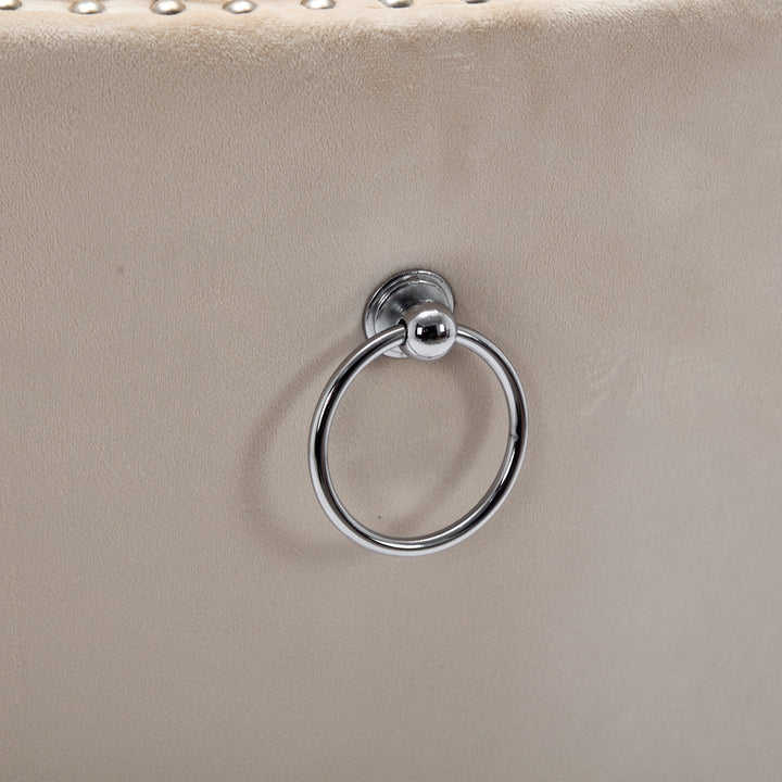 Set of 4 dining chairs velvet beige tufted with solid wood legs, nailheads and back chrome ring ELYSIUMAL