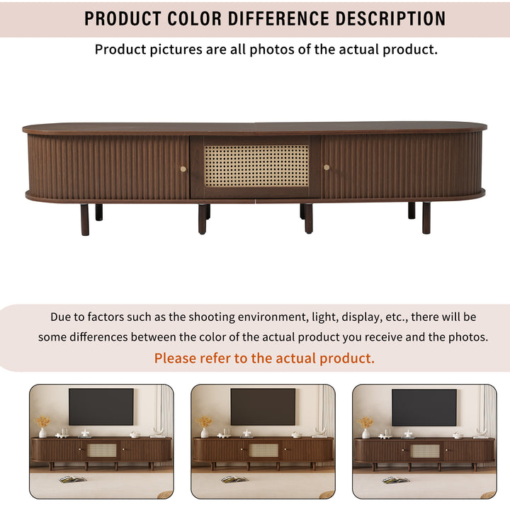 Retro walnut TV stand oval rounded corners 2 slide doors 180×40×40cm SOREN