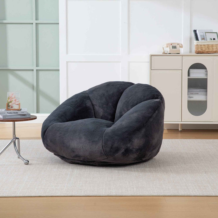 Lazy chair shell shaped sofa black faux fur, memory foam bean bag chair removable cover
