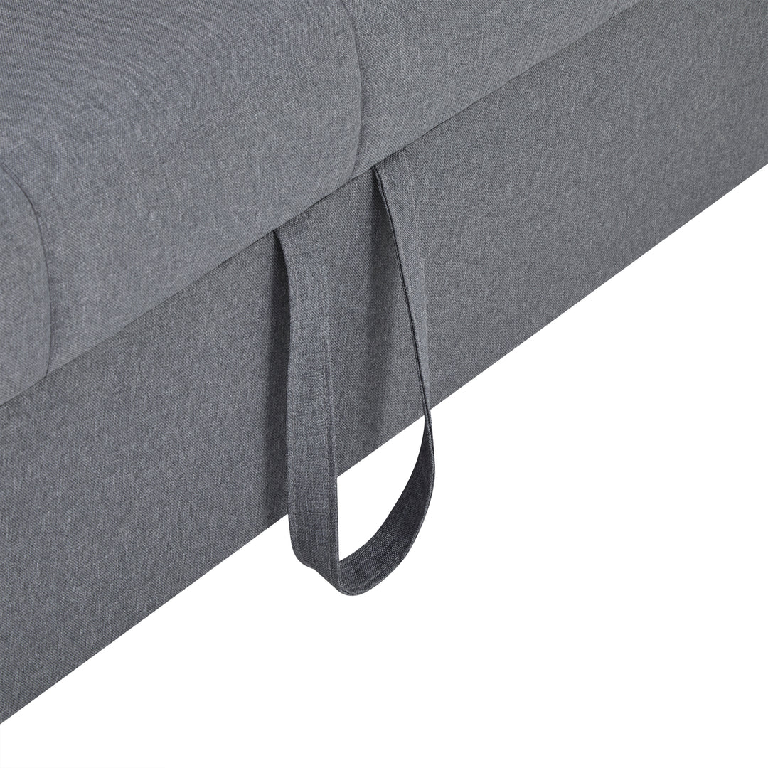 Gray fabric convertible 2-seater sofa bed pull-out design, adjustable backrest, and storage FROSTSTONE