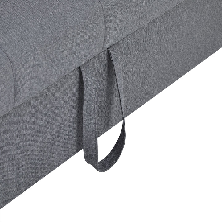 Gray fabric convertible 2-seater sofa bed pull-out design, adjustable backrest, and storage FROSTSTONE
