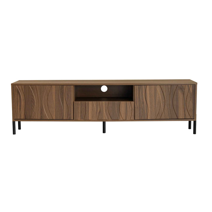 00+缺图 TV Cabinet 160 cm Natural with 3 Wave-Design Doors, Cable Management for Living Room URBANMIRROR